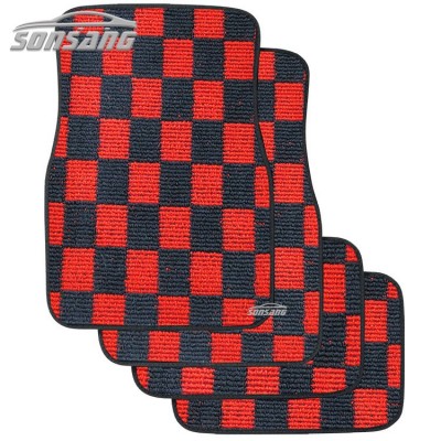 Checkered 通用广告促销赛车汽车垫红色格子马赛克汽车地毯垫绒面